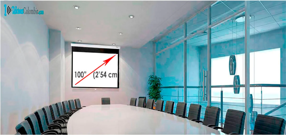 Diagonal de 100 pulgadas en un telón de video beam