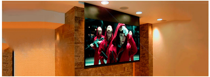 Telón elétrico con medidas de 305x305 cms