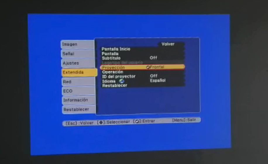 cambiar modo de proyeccion en video beam epson