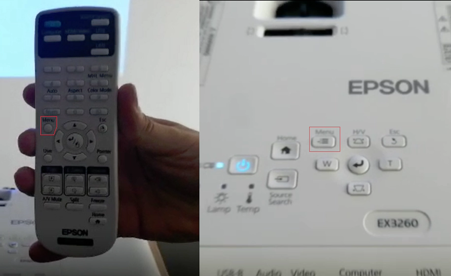 opcion menu de un proyector epson